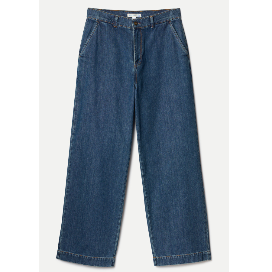 1940s Cotton Denim High Rise Wide Leg Chino indigo Merz B. Schwanen (bild för) 1940s Cotton Denim High Rise Wide Leg Chino indigo Merz B. Schwanen